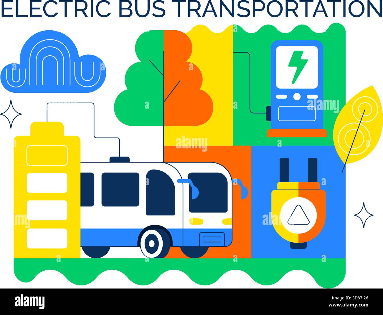 Electric Bus Transportation Illustration Featuring an Electric City Bus ...