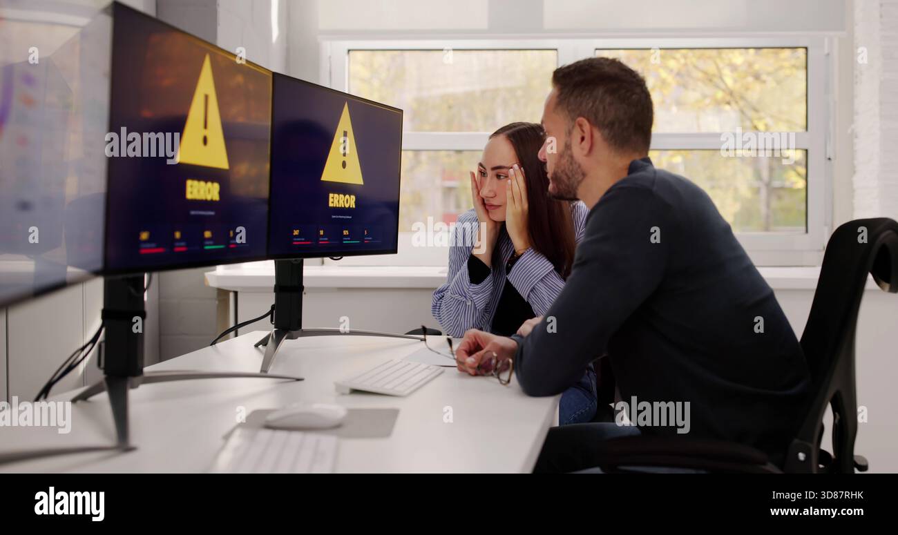 Computer Software Problem Leads To Hacker Breach On Blue Screen. Stock Photo