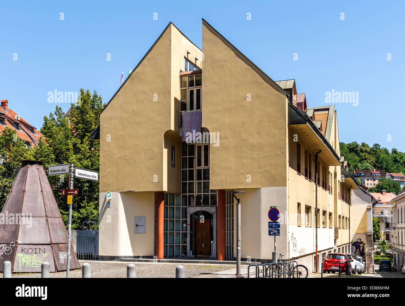 Facade of the Zemljepisni muzej, the Slovene Geographical Museum on Gosposka Street, distinctive early 20th century building, in Ljubljana, Slovenia Stock Photo