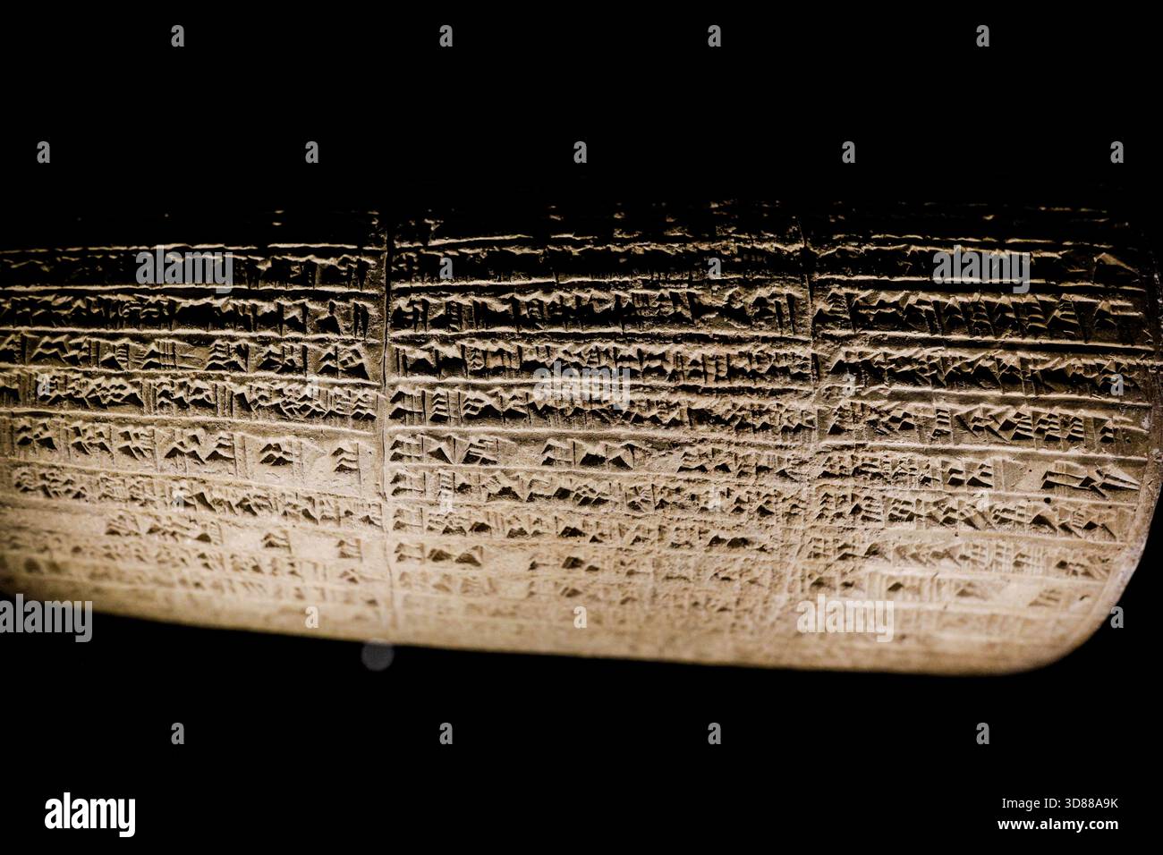 Rome, Italy - January 11, 2024: The "inscribed cylinder of Nebuchadnezzar" inside the Vatican Museum. Stock Photo
