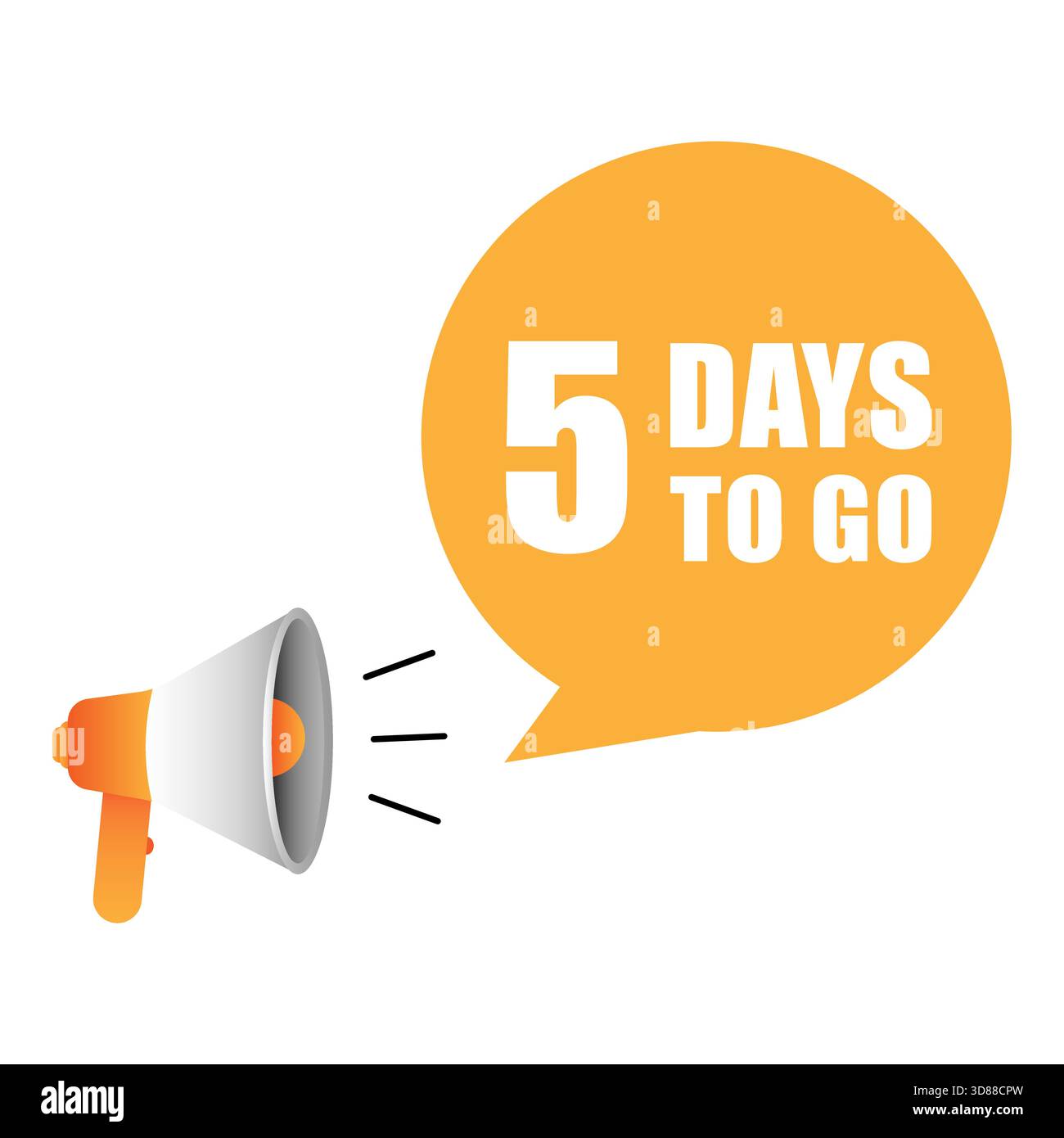 Countdown loud speaker. Five 5 days. Speech bubble vector. White background Stock Vector