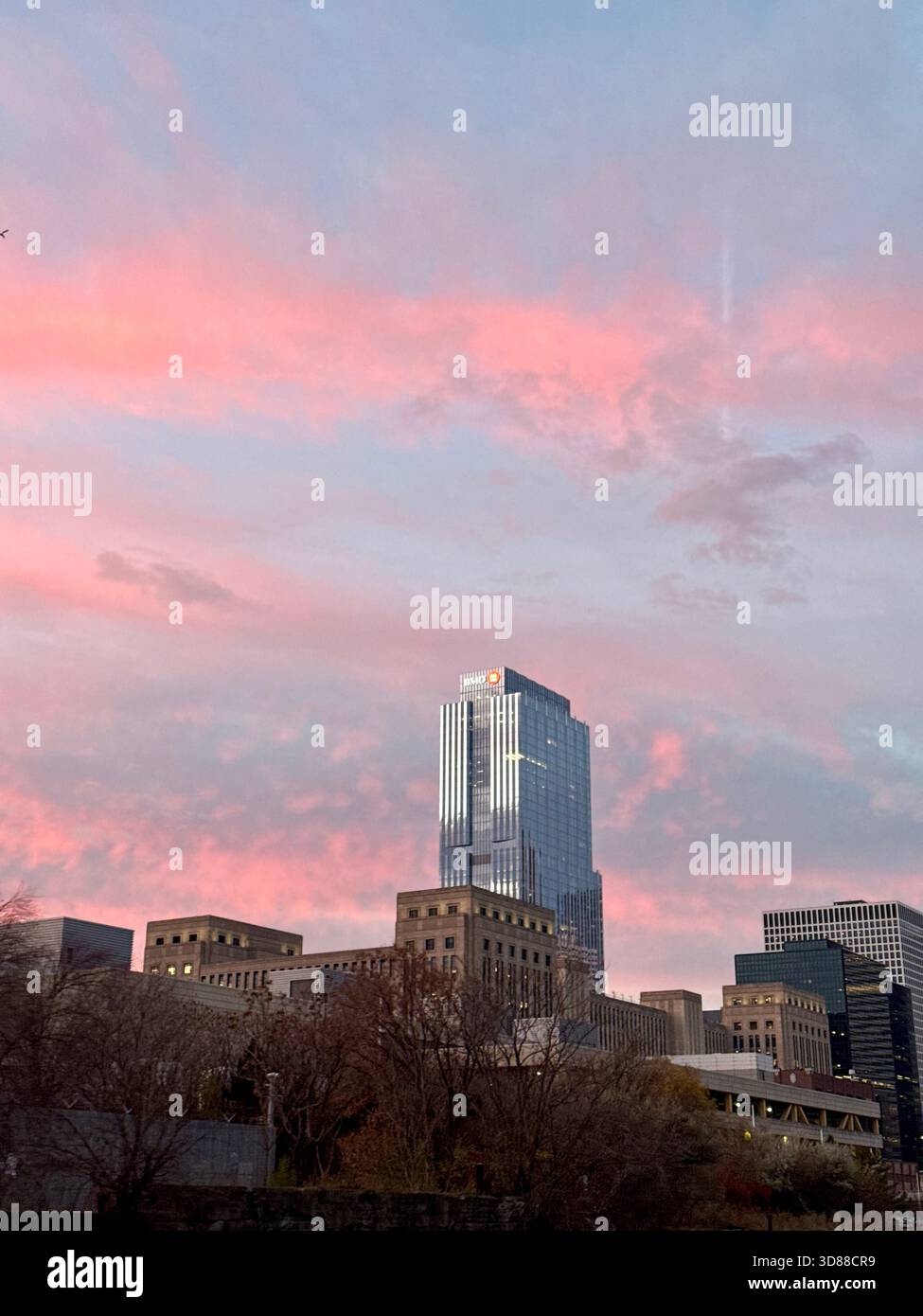 Autumn sunset with Chicago skyline - Smartphone Captured Stock Image