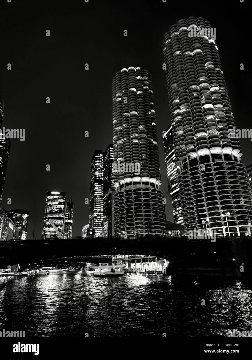Skyline at night in Chicago, IL USA - Smartphone Captured Stock Image