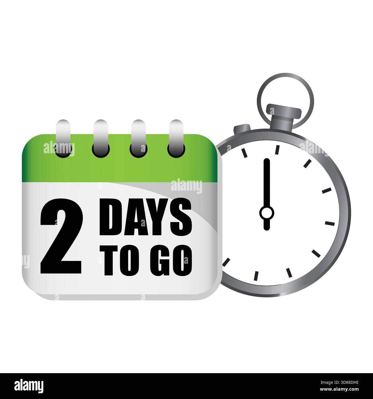 Countdown stopwatch calendar. Two 2 days. Time management vector. White background Stock Vector