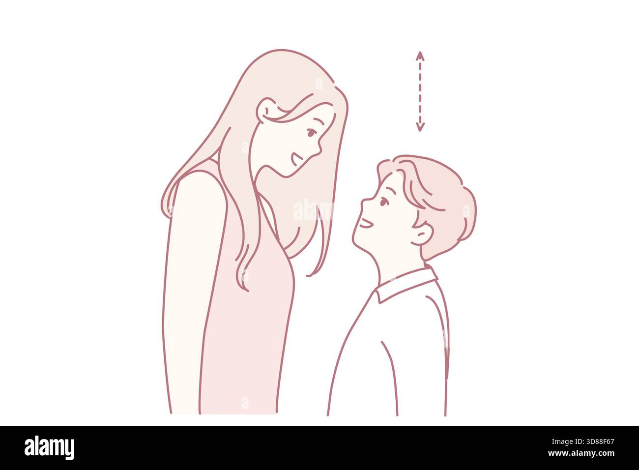 adult and child engaging in cheerful height comparison scene, whimsical ...