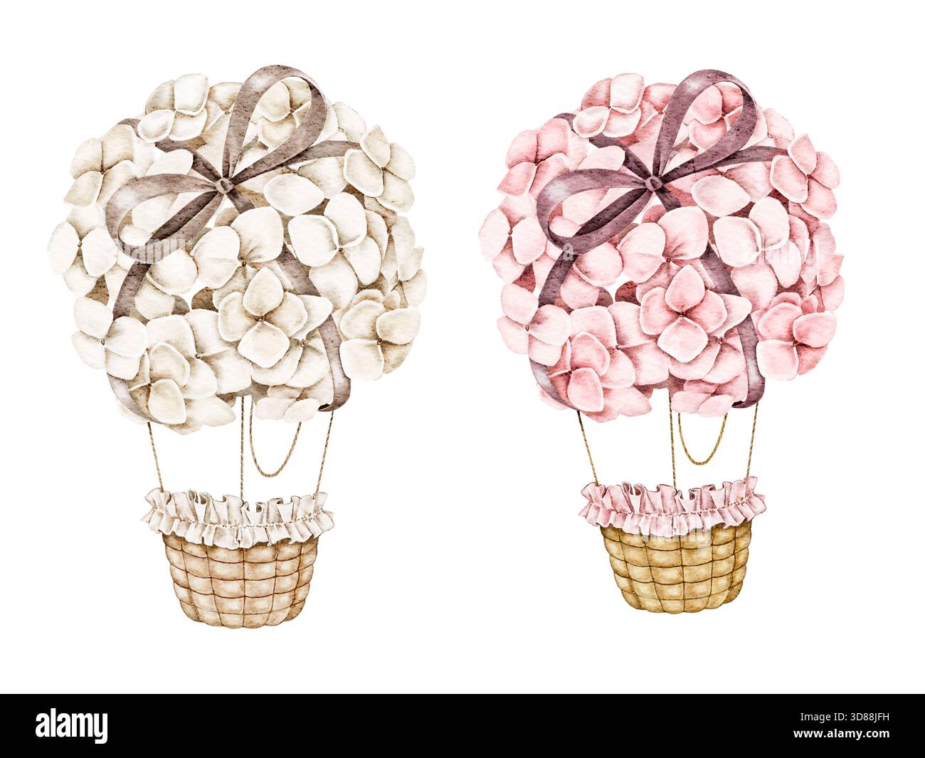 Watercolor Colorful Air Balloons Greeting Card. Hand Drawn