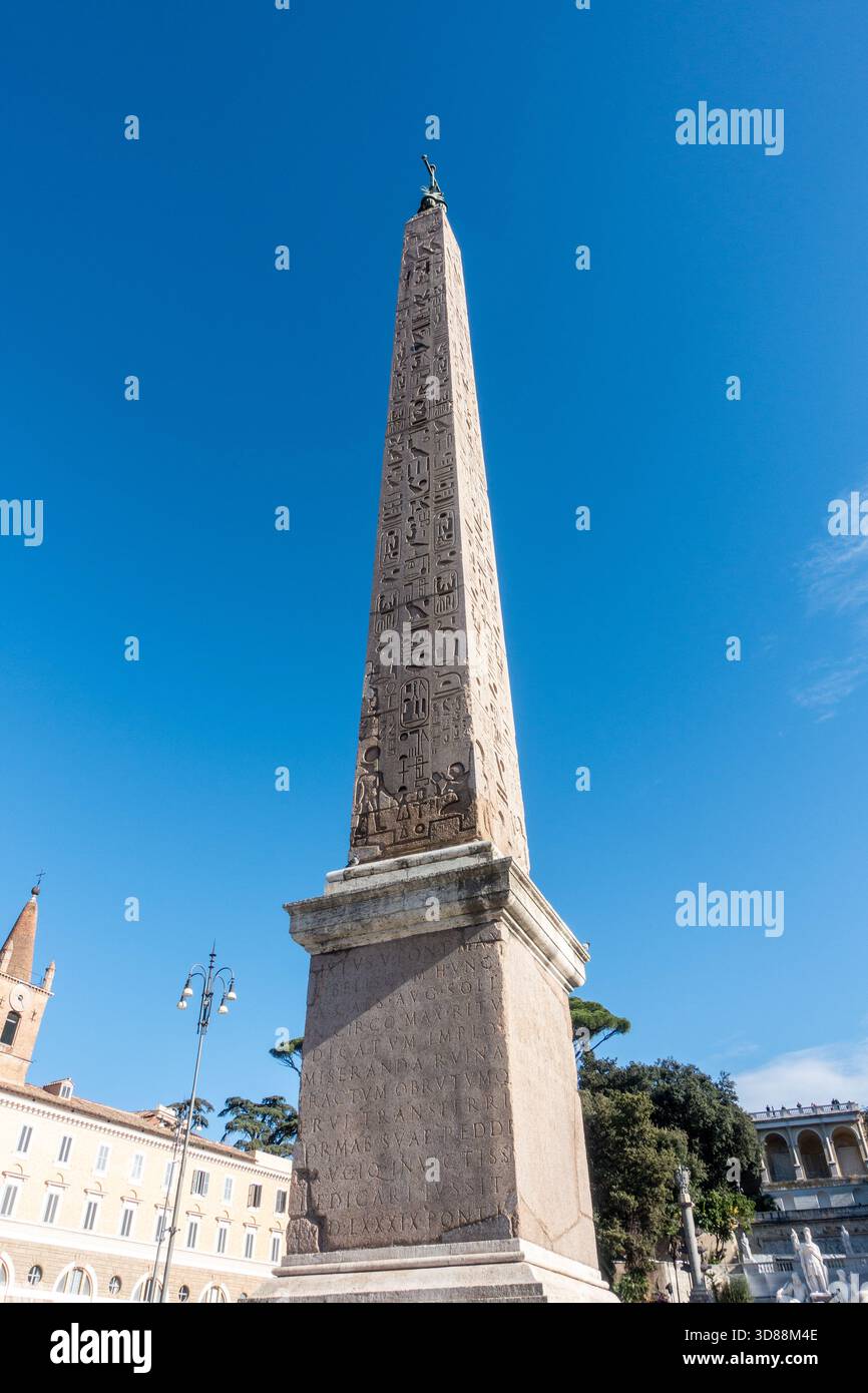 This image shows the Flaminio Obelisk in Piazza del Popolo, Rome, Italy ...