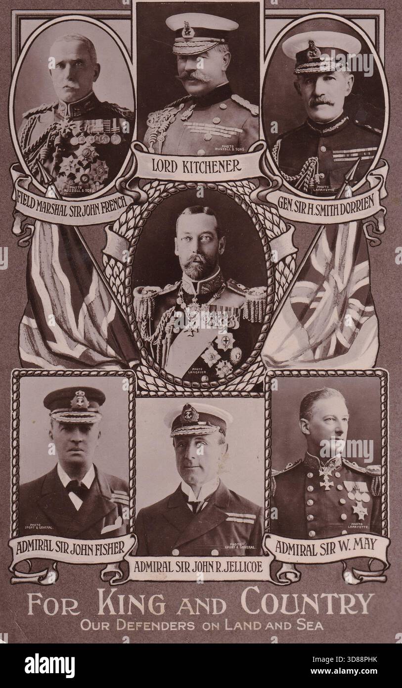 Vintage postcard showing military leaders 'For King and Country'. Stock Photo