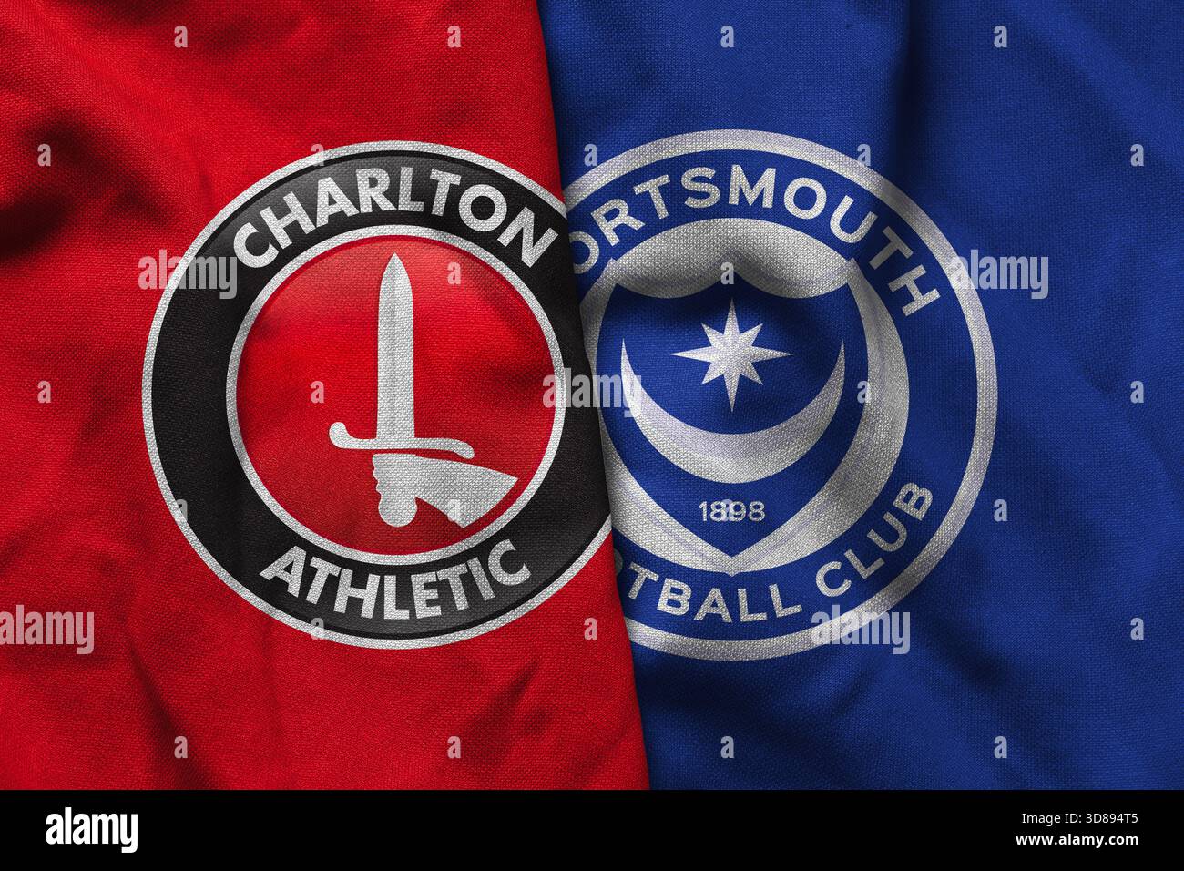 Fanion Portsmouth FC - Club Anglais - Tissu Multicolore - Neuf