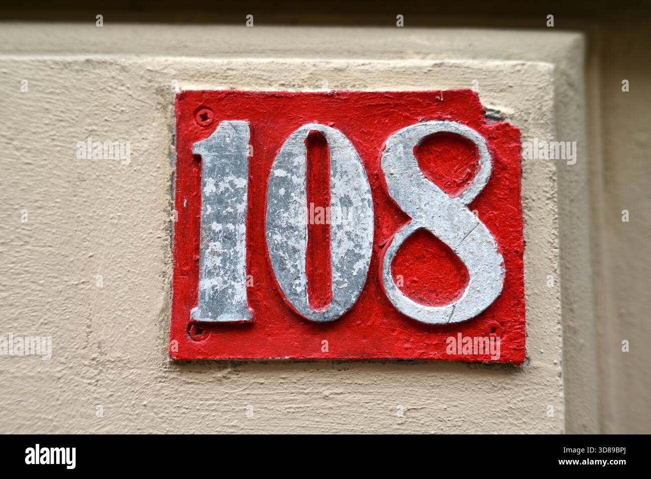 One zero eight number on house Stock Photo