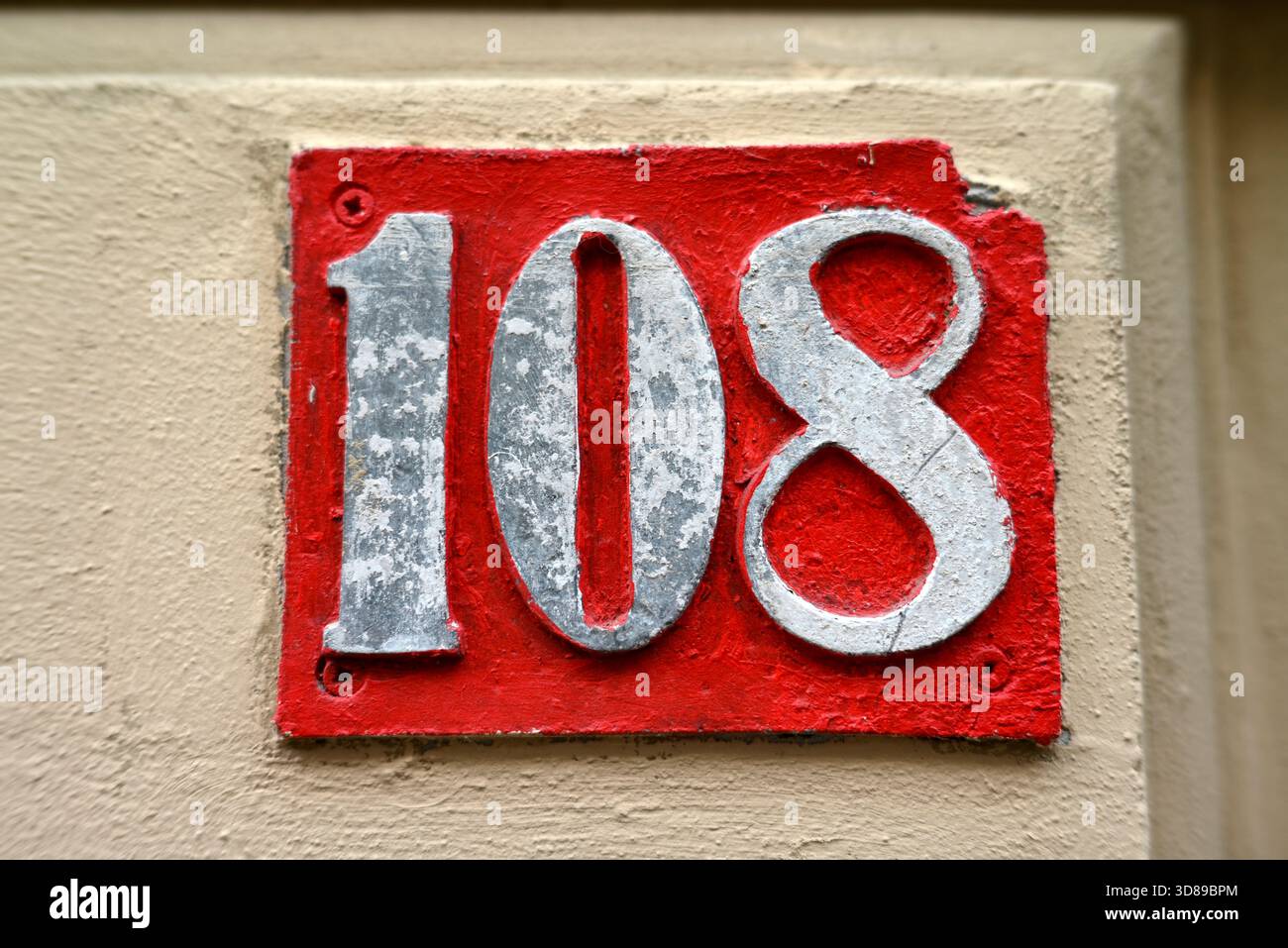 One zero eight number on house Stock Photo