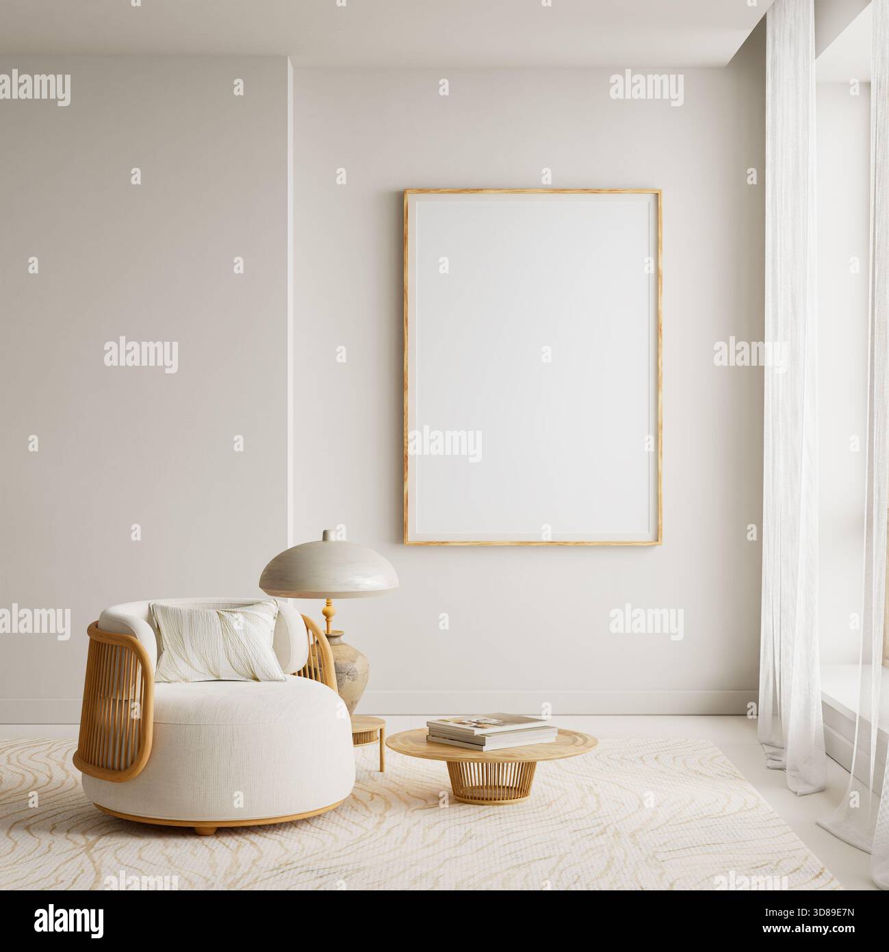 Elegant interior mock-up scene featuring a vertical poster frame on a ...