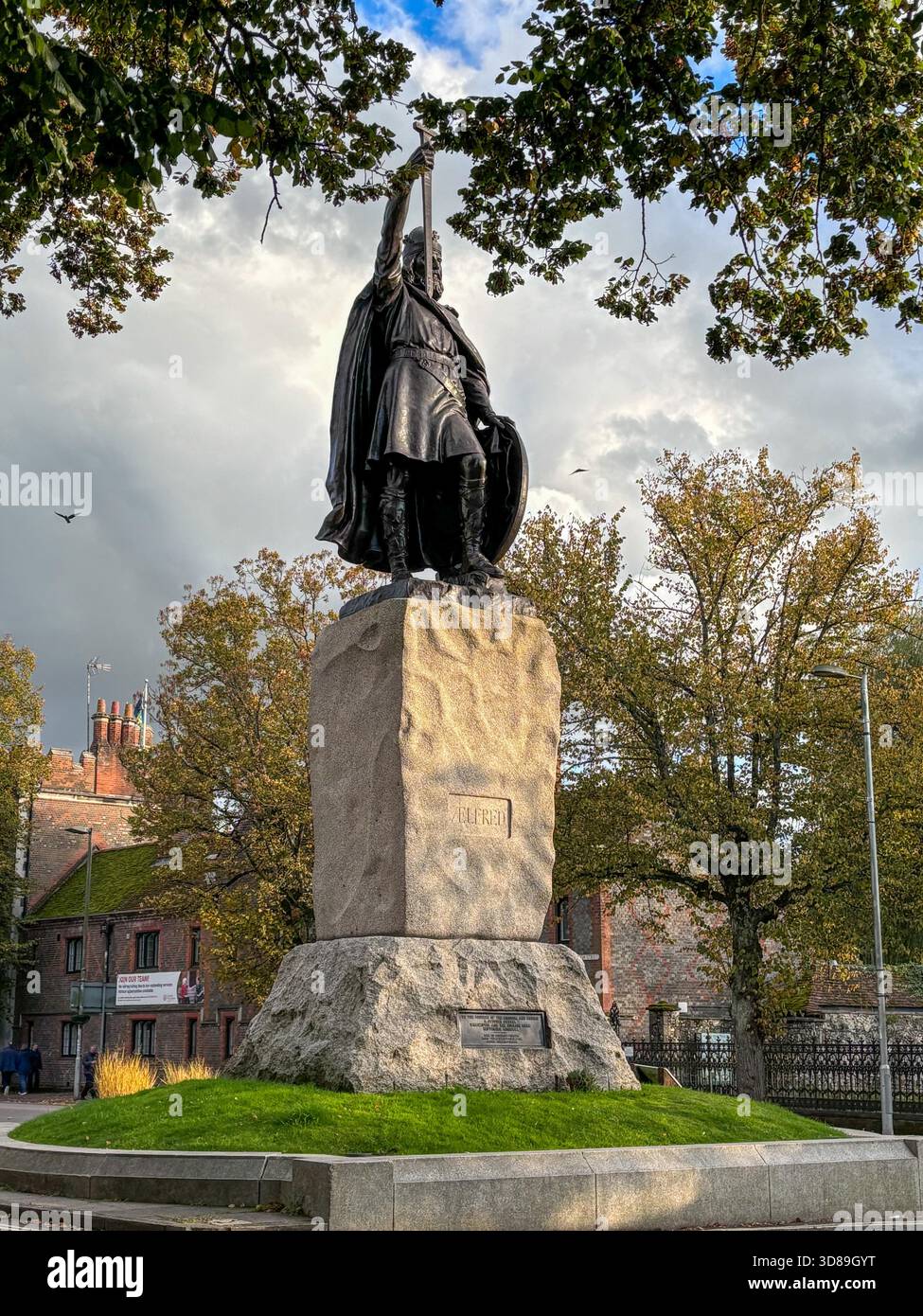 Bronze Statue of King Alfred the Great Holding a Sword, on a Stone