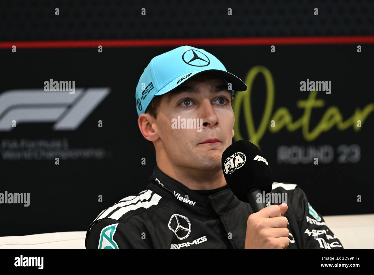 Mercedes racing driver George Russell post race press conference after ...