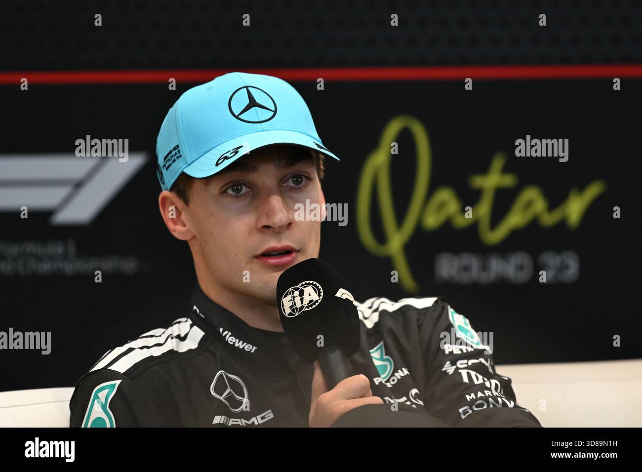 Mercedes racing driver George Russell post race press conference after ...
