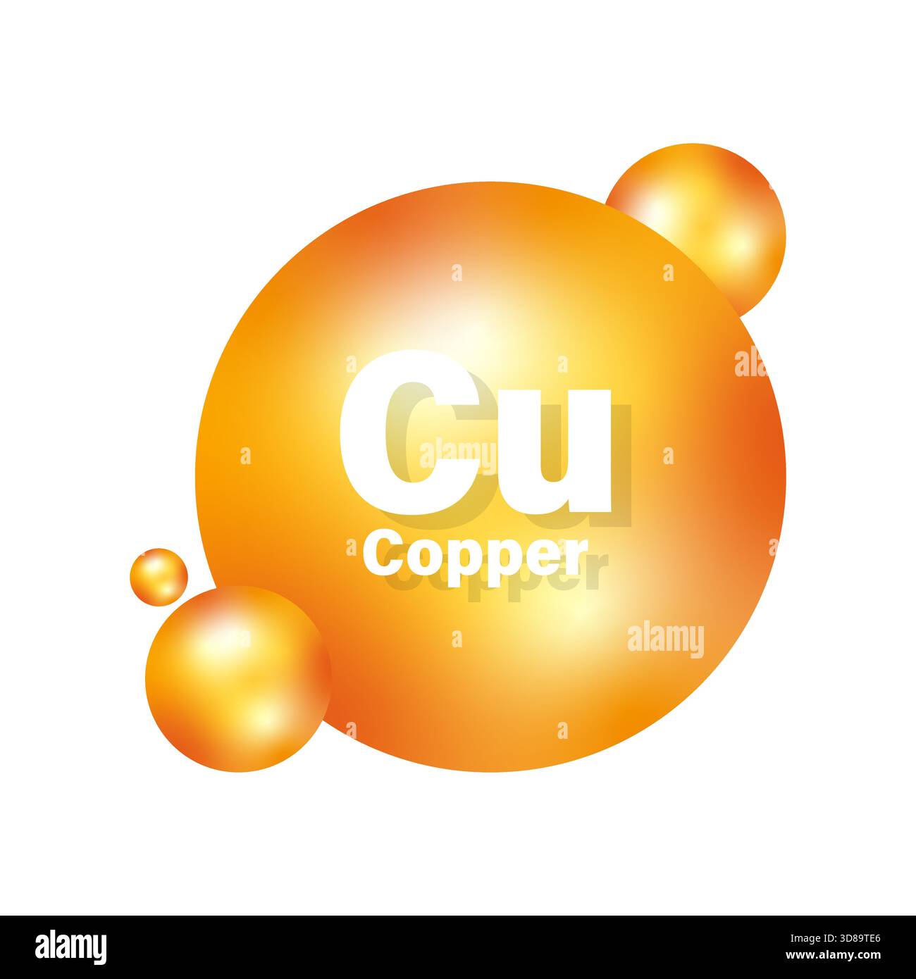 Copper element icon. Chemical Cu symbol. Orange sphere vector. Mineral ...