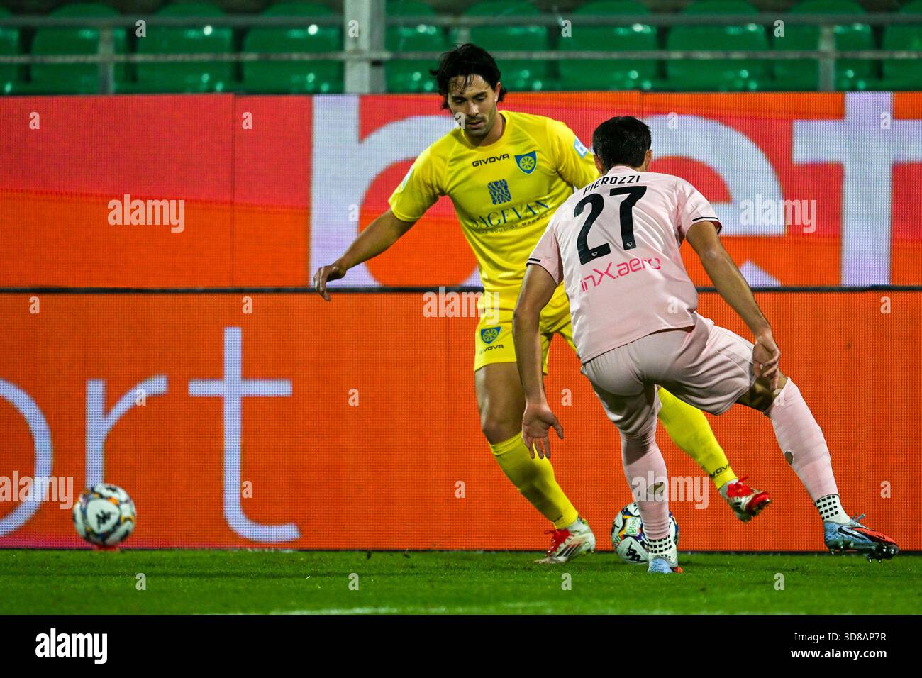 Niccolo Pierozzi (Palermo F.C.) in action against Manuel Cicconi ...
