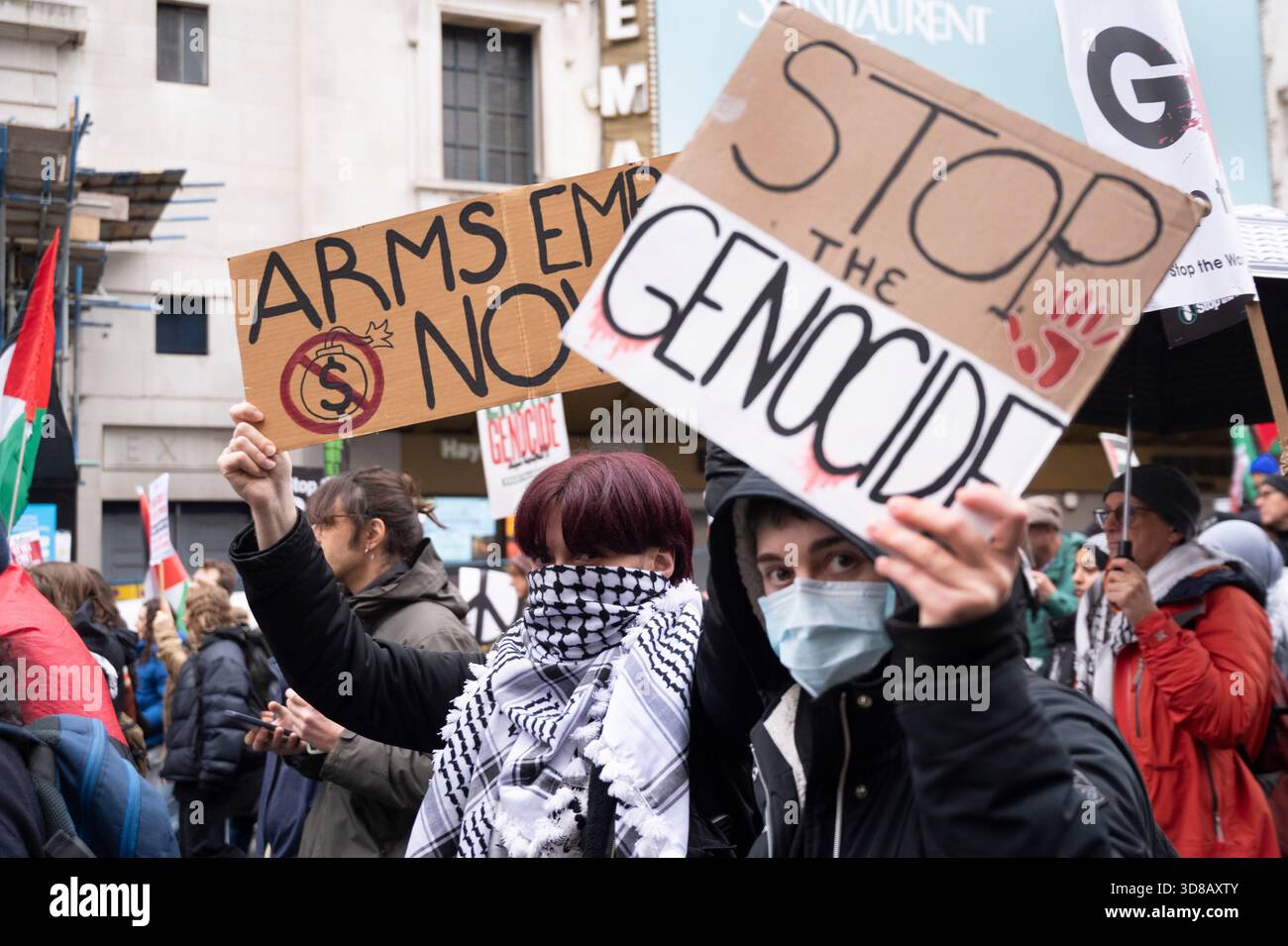 On November 29th 2025, International Day of Solidarity with Palestine, protesters  march  through Central London demanding an end to the war in Gaza Stock Photo