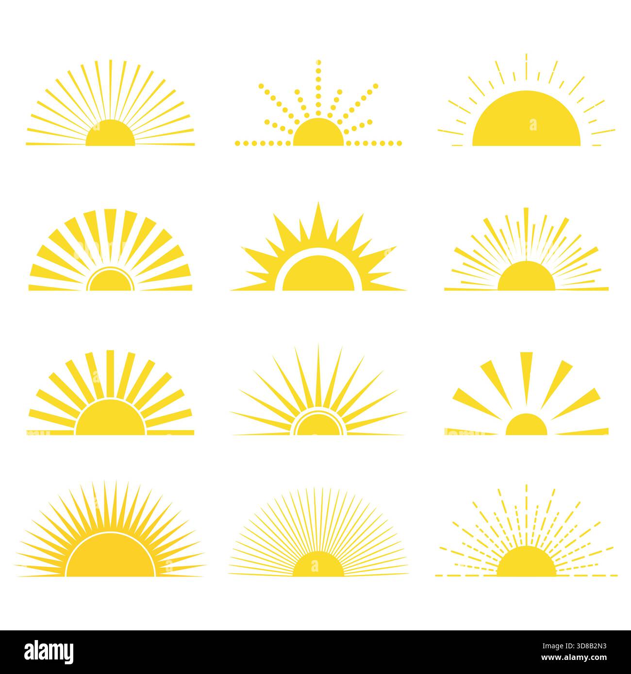 Illustration of a set of sunset sun rays on a white background Stock ...