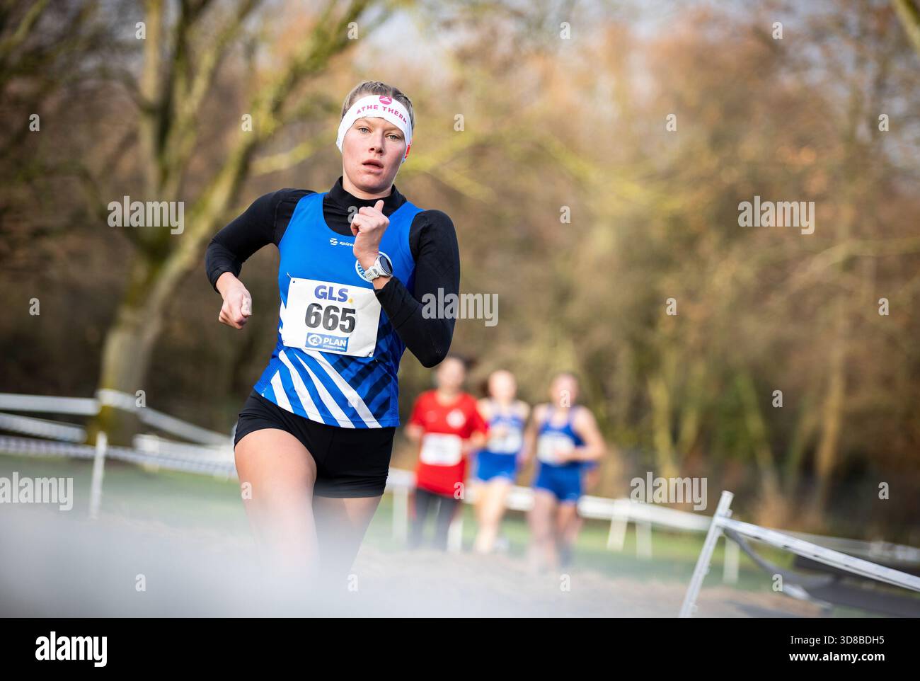 Finja LOGES (LG Weserbergland) in the women's middle-distance race; German Cross Country Championships on 29.11.2025 at Bürgerpark Nord in Darmstadt (Hesse). Stock Photo