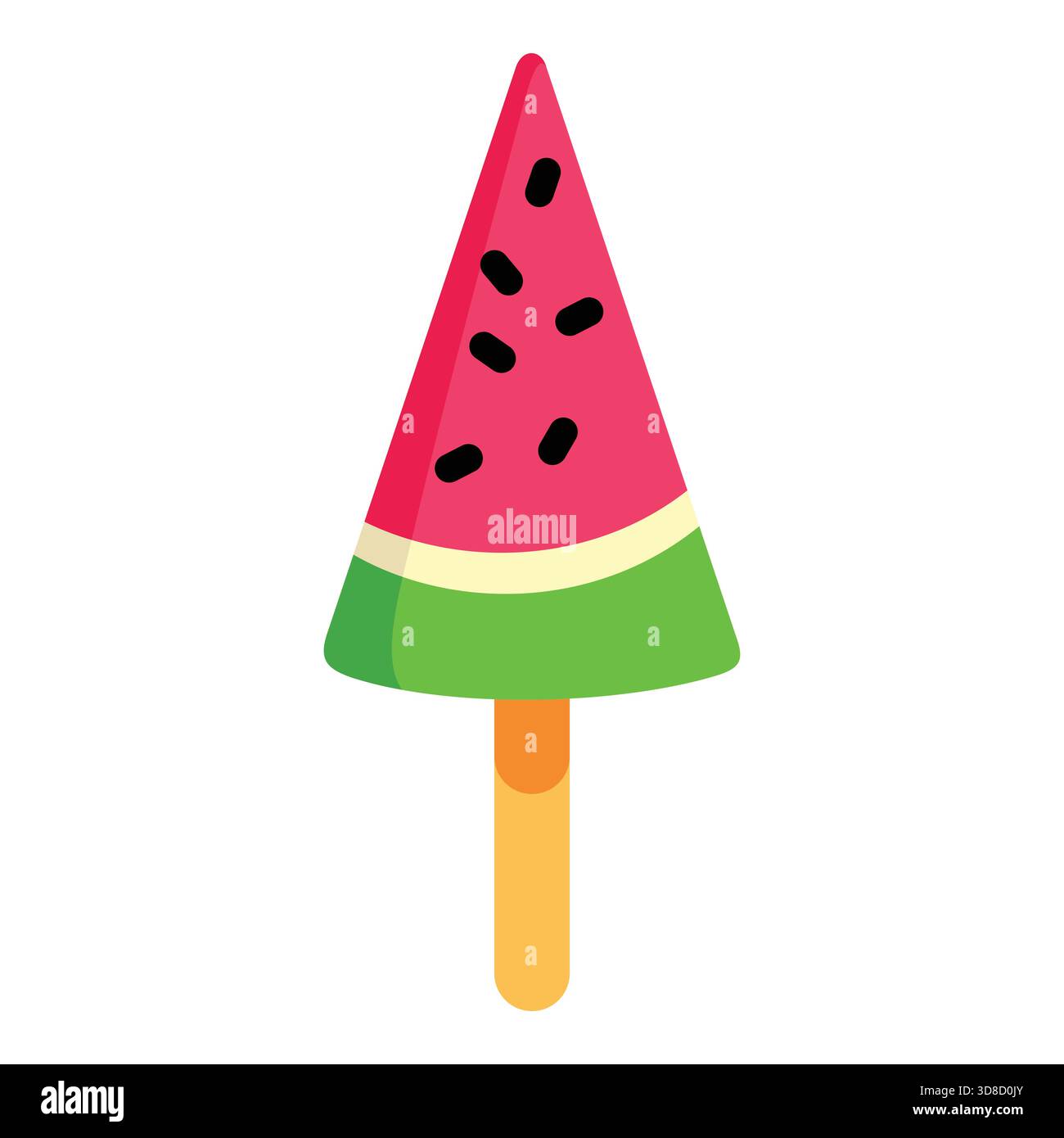 Triangular Watermelon Slice Popsicle Vector Icon on Wooden Stick Stock Vector