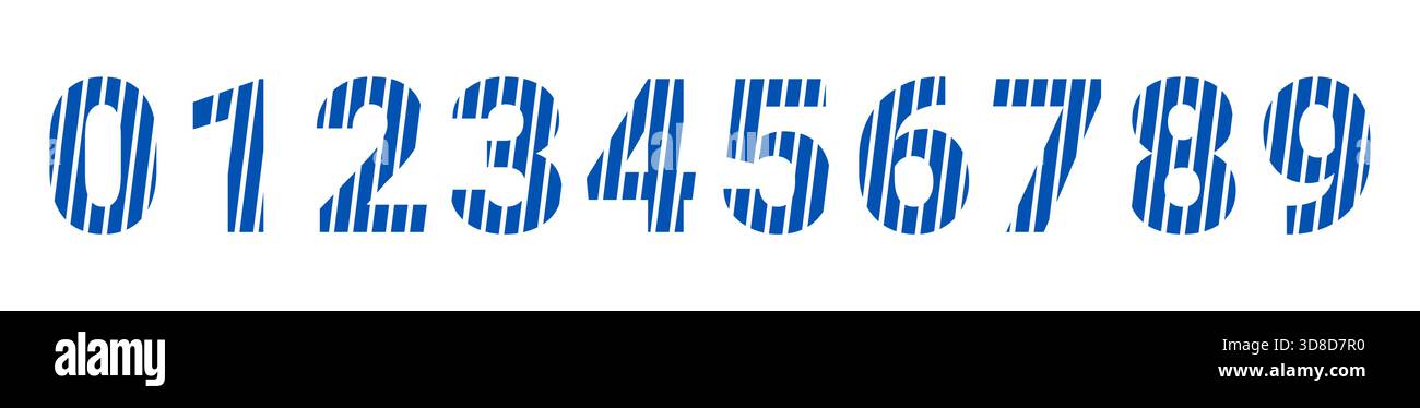 Creative blue striped number digits set zero to nine modern bold ...