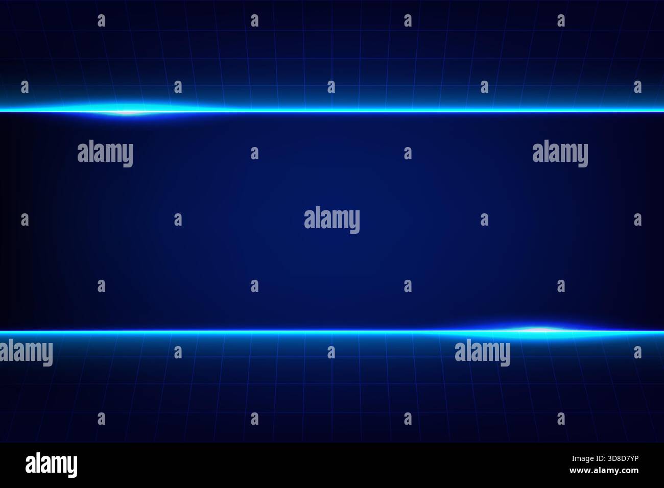Glowing horizontal blue laser lines over a dark grid surface, ideal for sci-fi, tech and modern digital designs Stock Vector