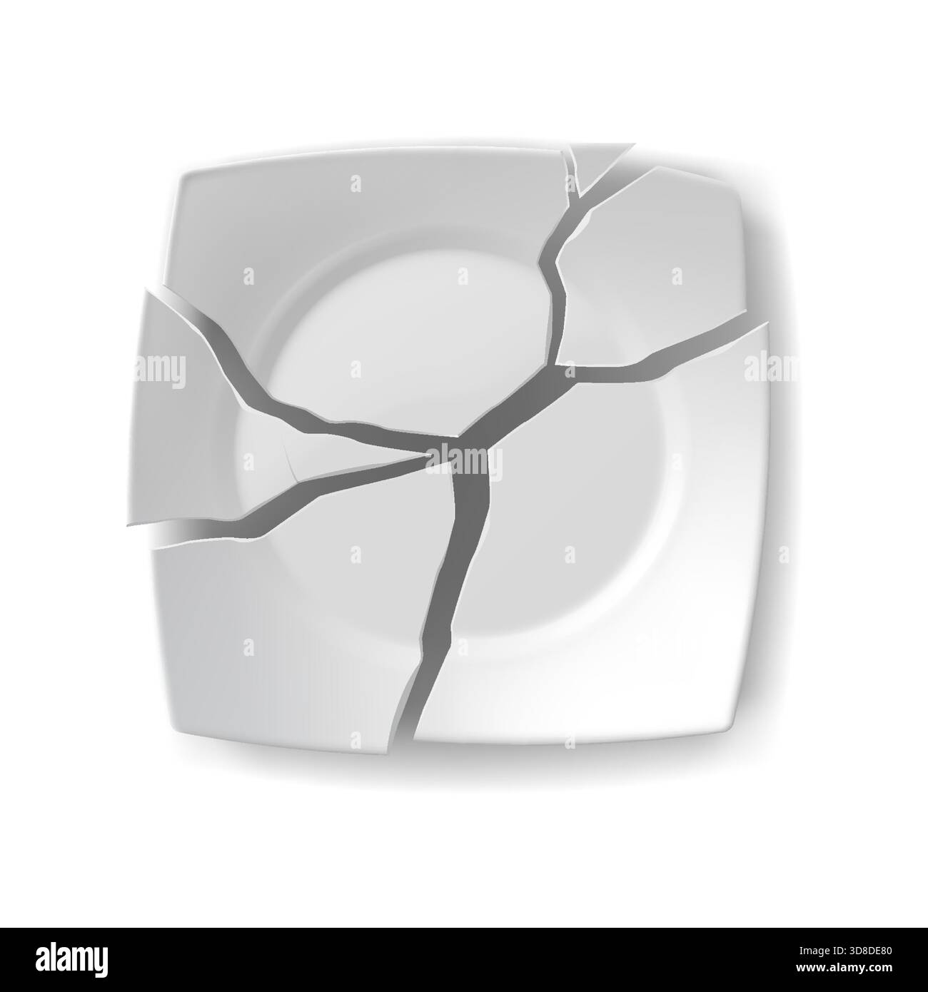 Vector illustration of a cracked white plate. Highlighting the ...