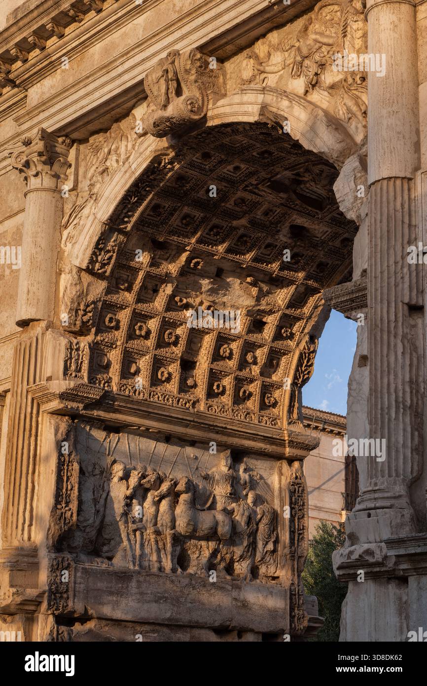 Arch of Titus (Latin: Arcus Titi) with coffered soffit of the axial ...