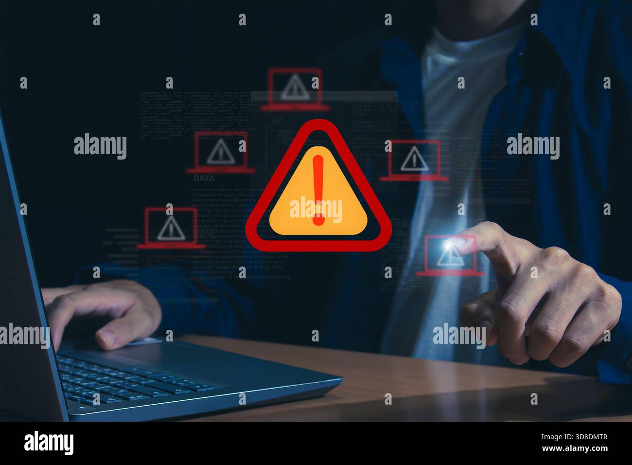 Cybersecurity, System warning hacked alert, Protection against personal data hacking Stock Photo