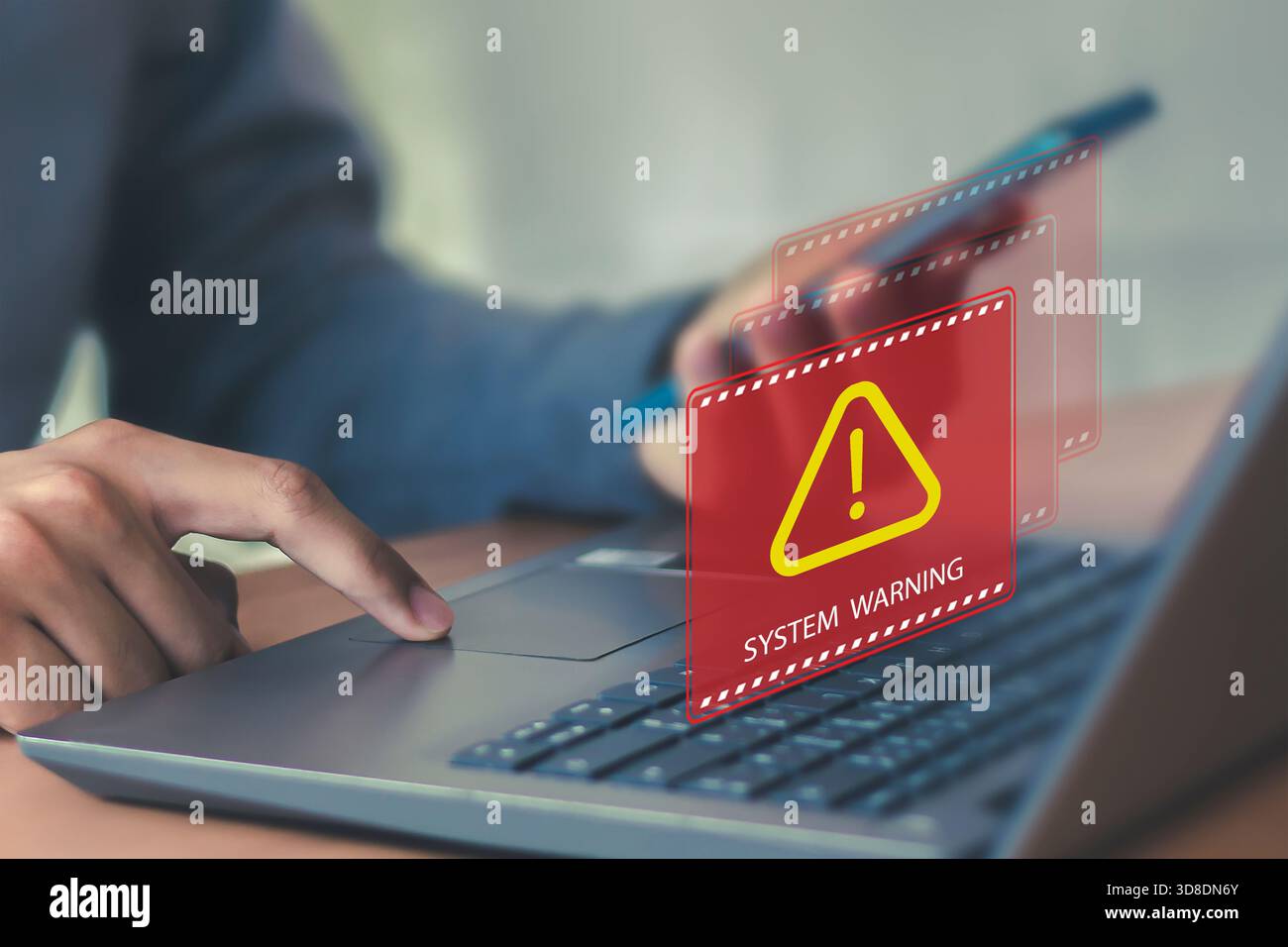 Cybersecurity, System warning hacked alert, Protection against personal data hacking Stock Photo