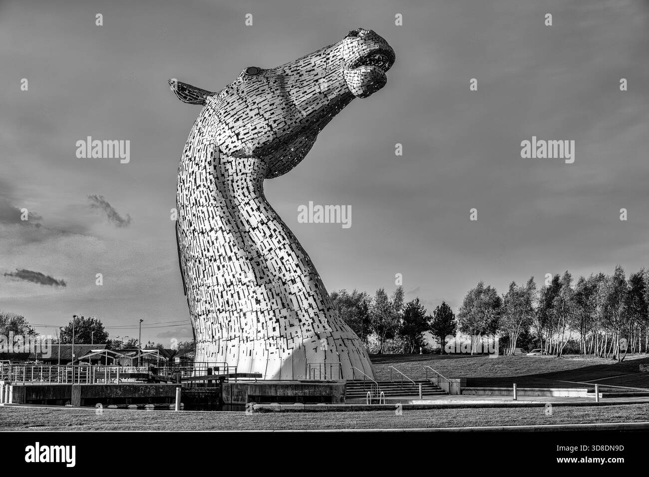 The image is of the mythical water horse structure known as the Kelpies ...
