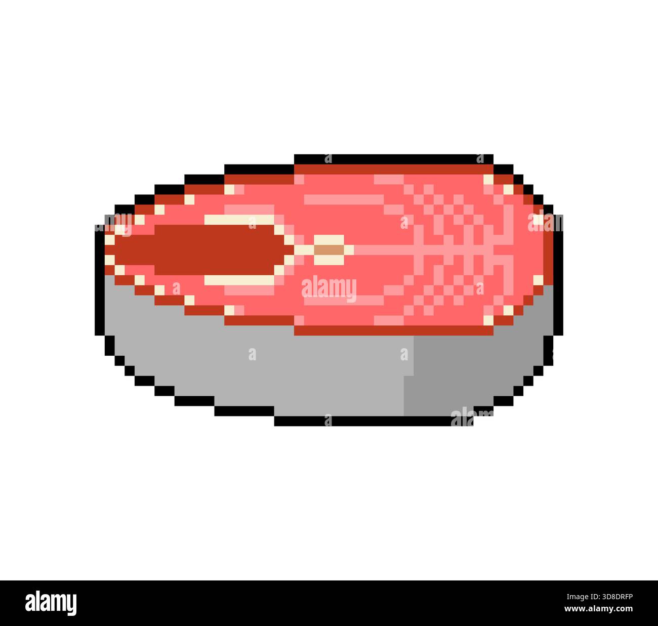 Pixel art salmon steak. 8-bit style retro game icon of a fresh pink ...