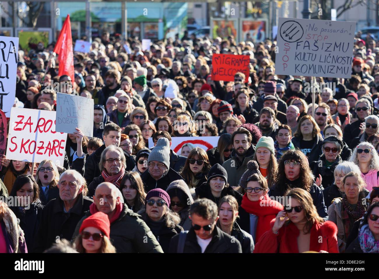 Liberal Protesters Protesters hold placards during a protest march against the surging far ...
