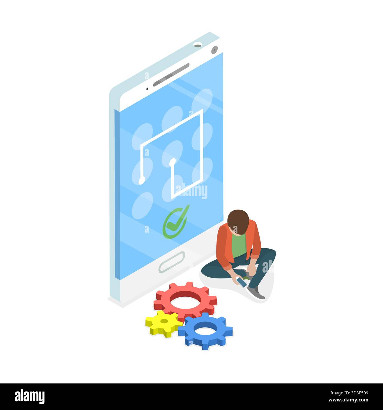 3D Isometric Flat Illustration of Biometrics Identification and ...