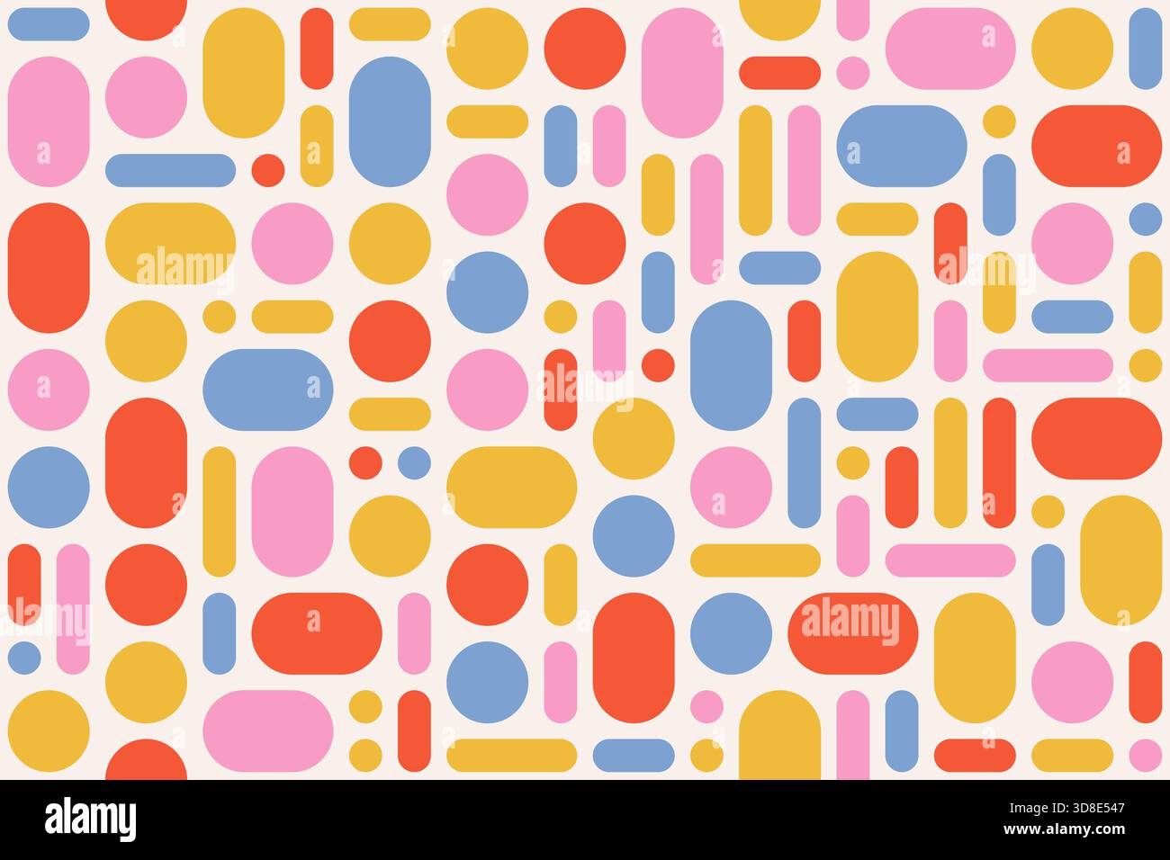 Colorful geometric abstract pattern with circles and ovals, seamless vector illustration in retro colors, abstract shapes design , perfect for textile Stock Vector
