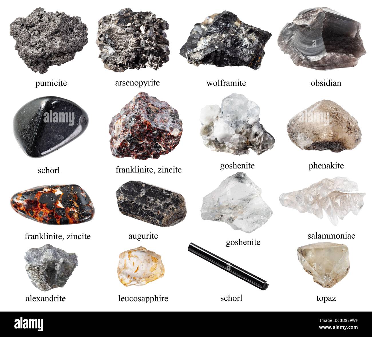 set of black and gray natural rocks with names cutout on white ...
