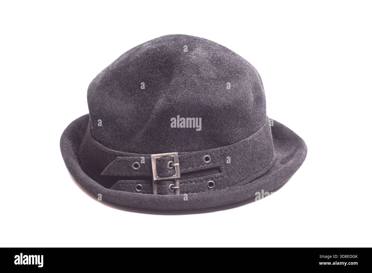 Black rabbit fur hat isolated on white. Stock Photo
