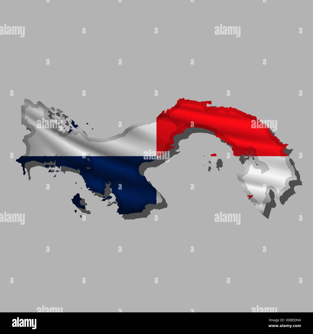 Waving vector abstract flag of Panama in map shape with shadow Stock Vector