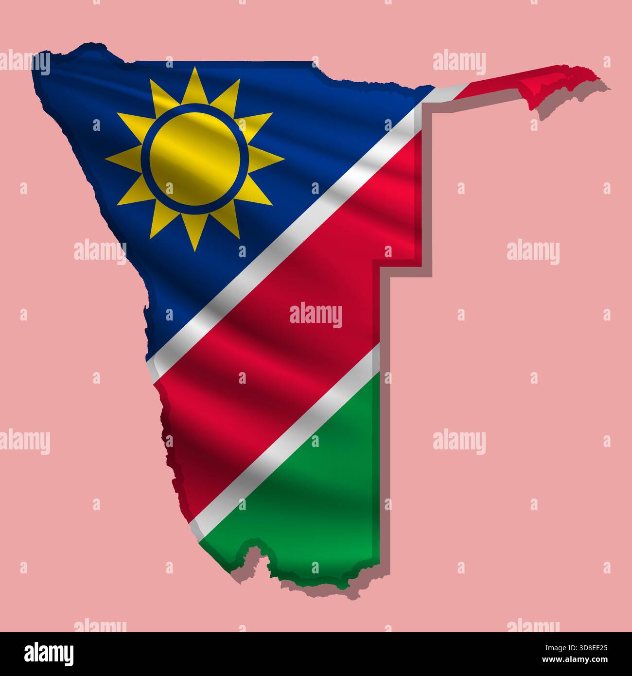 Waving vector abstract flag of Namibia in map shape with shadow Stock Vector