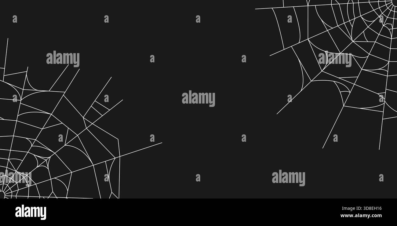 Black background with hand drawn spider web decorations. Vector ...