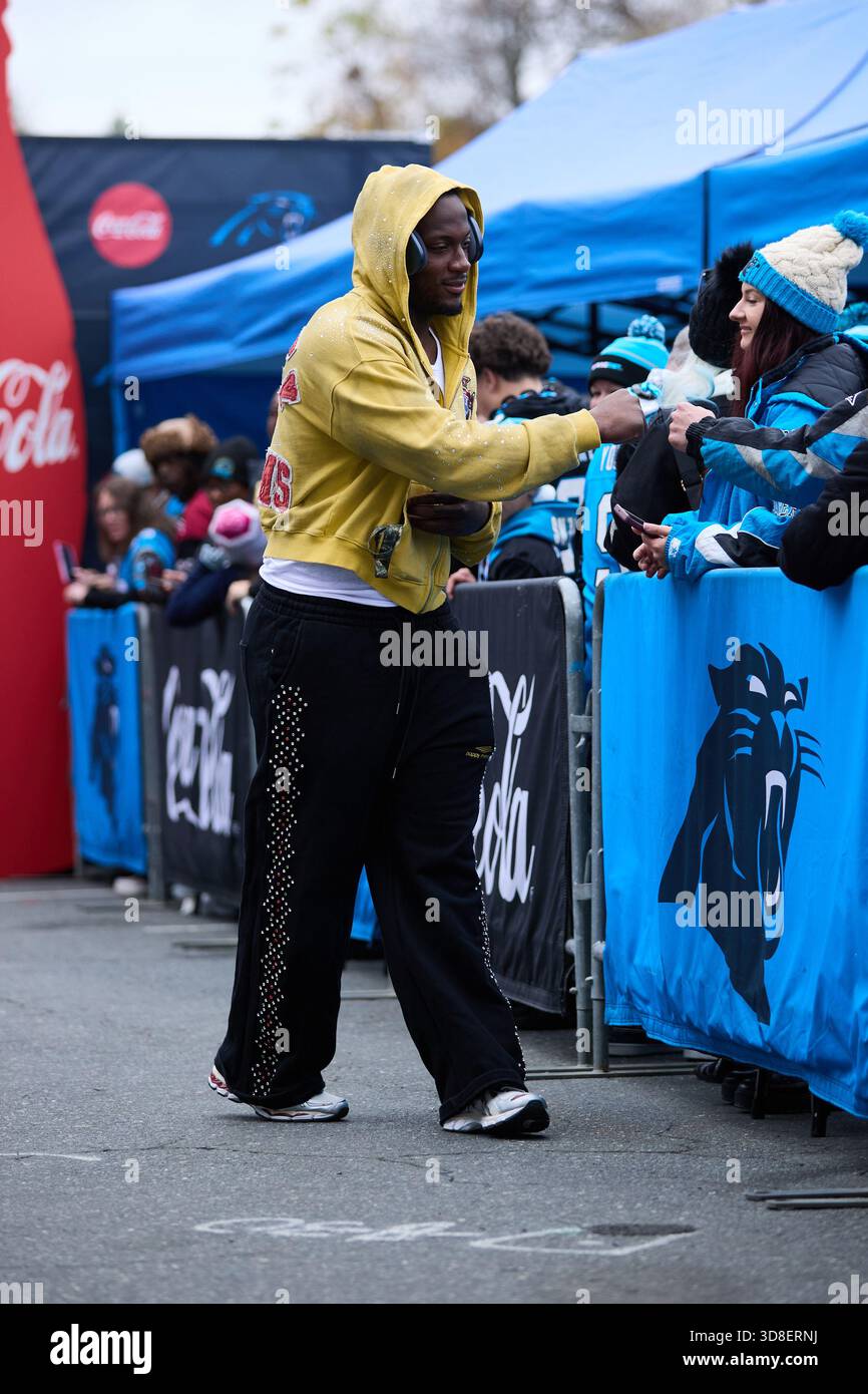 Carolina Panthers linebacker Nic Scourton arrives at Bank of America ...