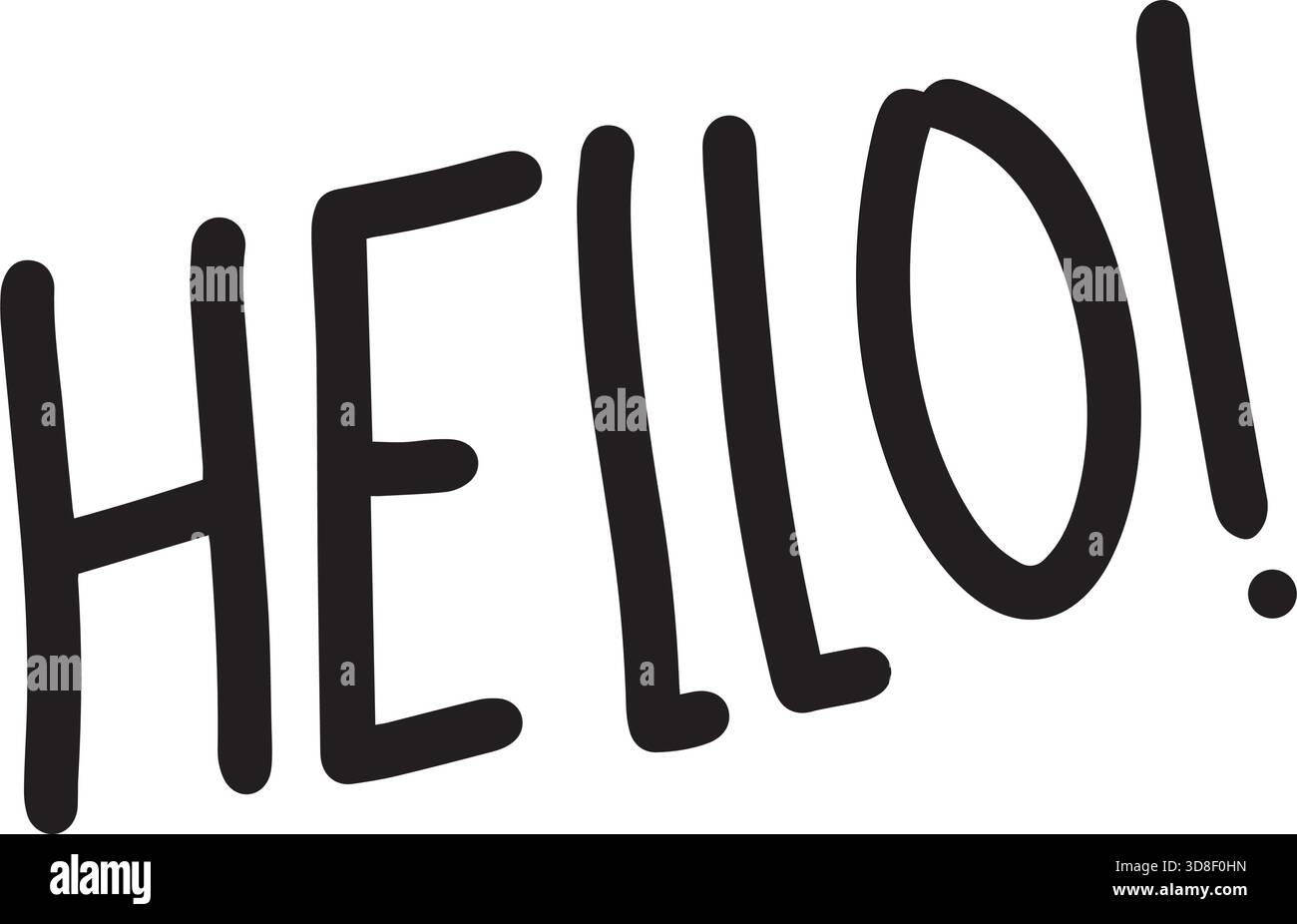 Hello! symbol, greeting Hand drawn scribble script calligraphy brush storke element icon illustration Stock Vector