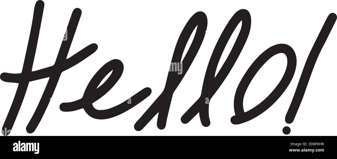 Hello! symbol, greeting Hand drawn scribble script calligraphy brush storke element icon illustration Stock Vector