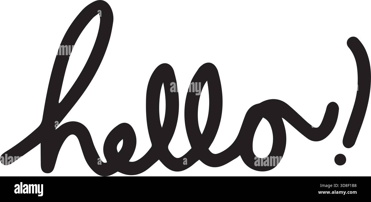 Hello! symbol, greeting Hand drawn scribble script calligraphy brush storke element icon illustration Stock Vector