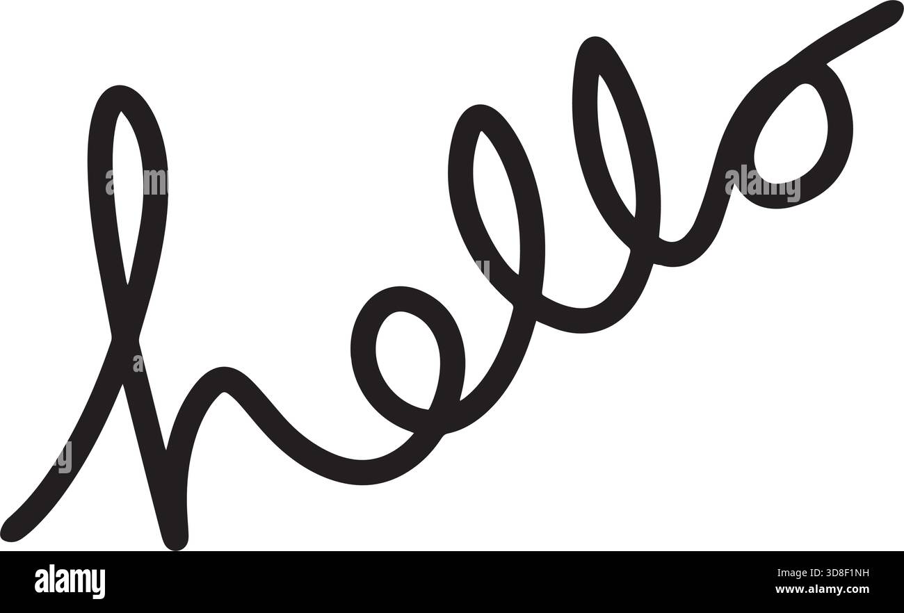 Hello! symbol, greeting Hand drawn scribble script calligraphy brush storke element icon illustration Stock Vector