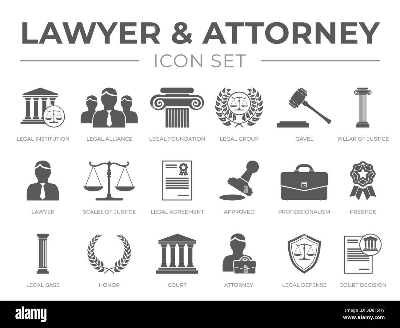 Lawyer and Attorney Icon Set. Legal Institution, Alliance, Foundation ...