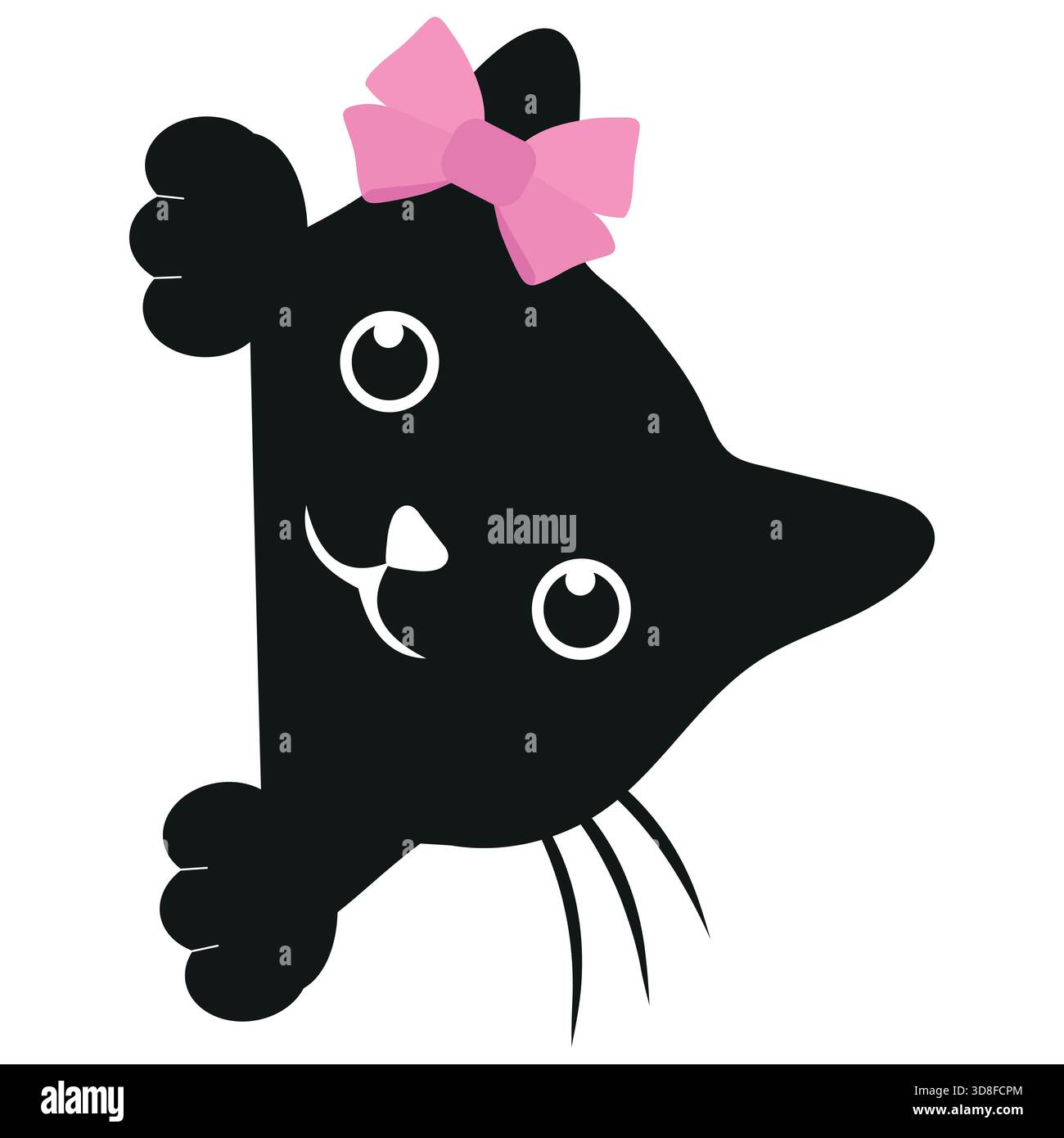 Illustration of cute black cat with pink bow isolated on white ...