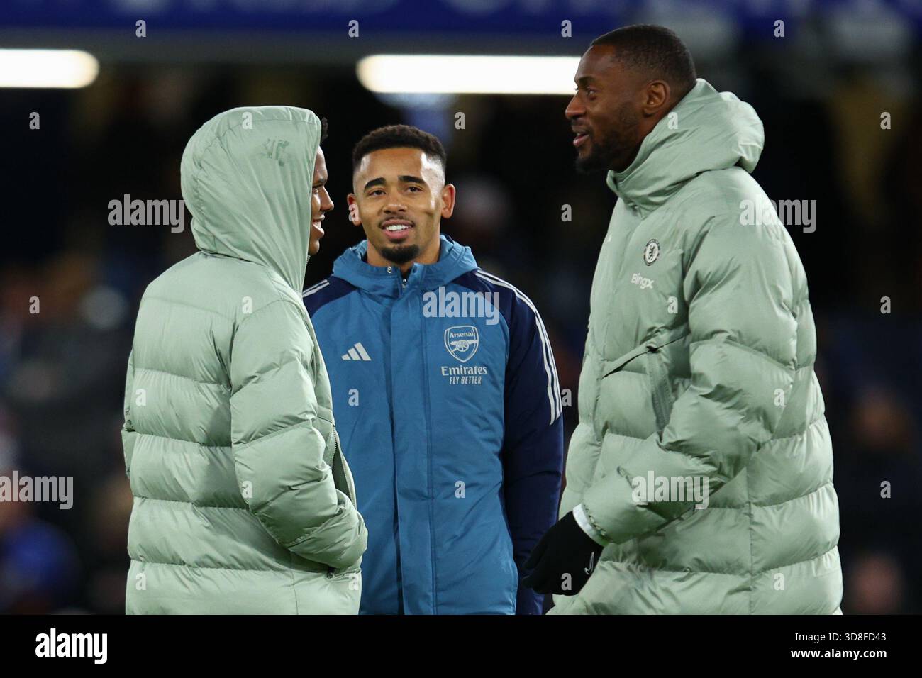 LONDON, UK - 30th Nov 2025: Gabriel Jesus of Arsenal with Estevao