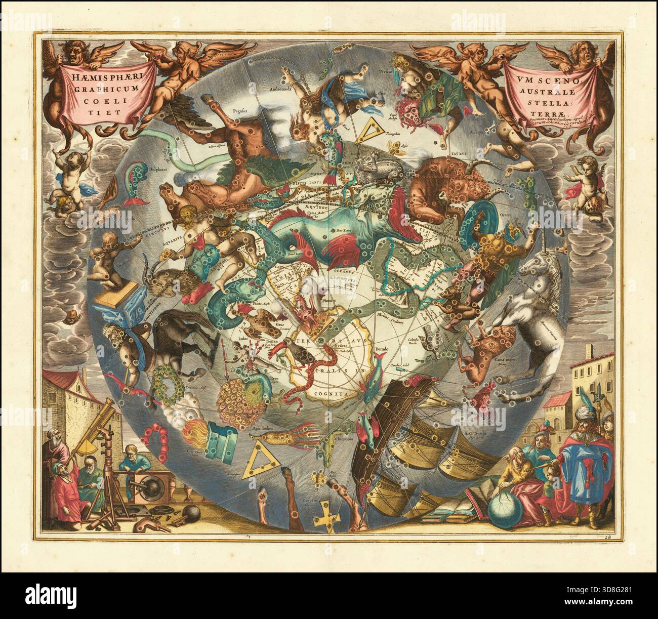 1660 celestial map of the Southern Sky by Andreas Cellarius Stock Photo ...